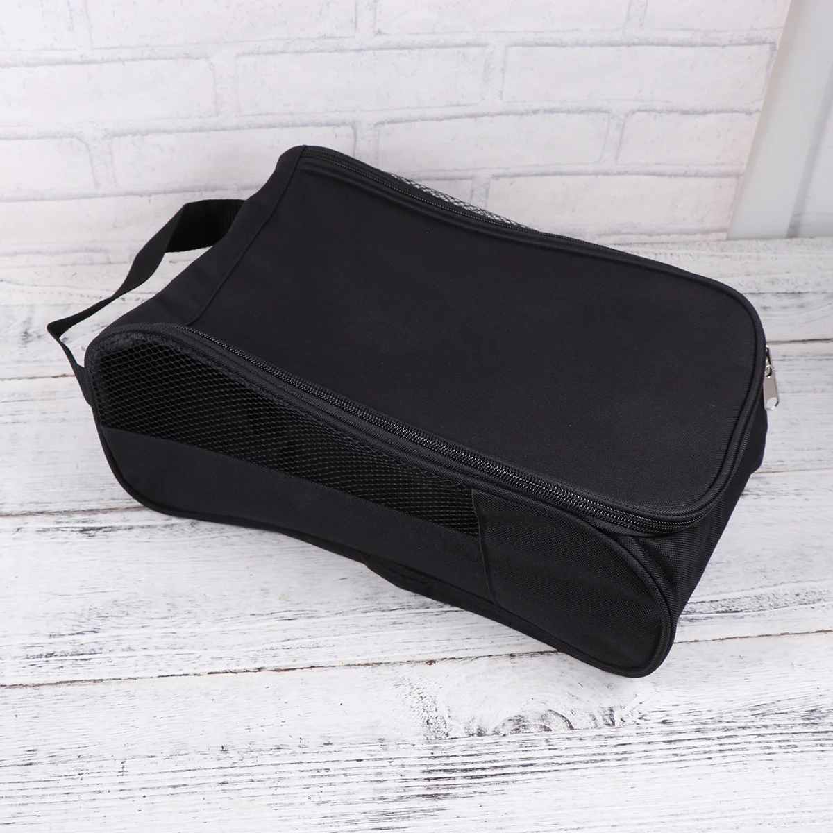 Black Shoe Storage Bag Golf Ventilation Mesh Zippered Shoe Carrier Pouch Portable Dustproof Case for Soccer Cycling Tennis