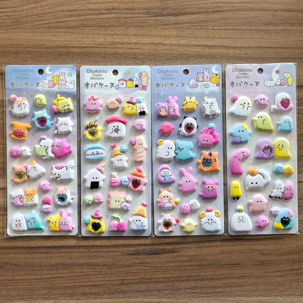 

4 Sheets Obakeinu Foam Stickers - Cute Ghost Character Decals for DIY Crafts, Journals & Kids’ Decor RecordingYourLife Store