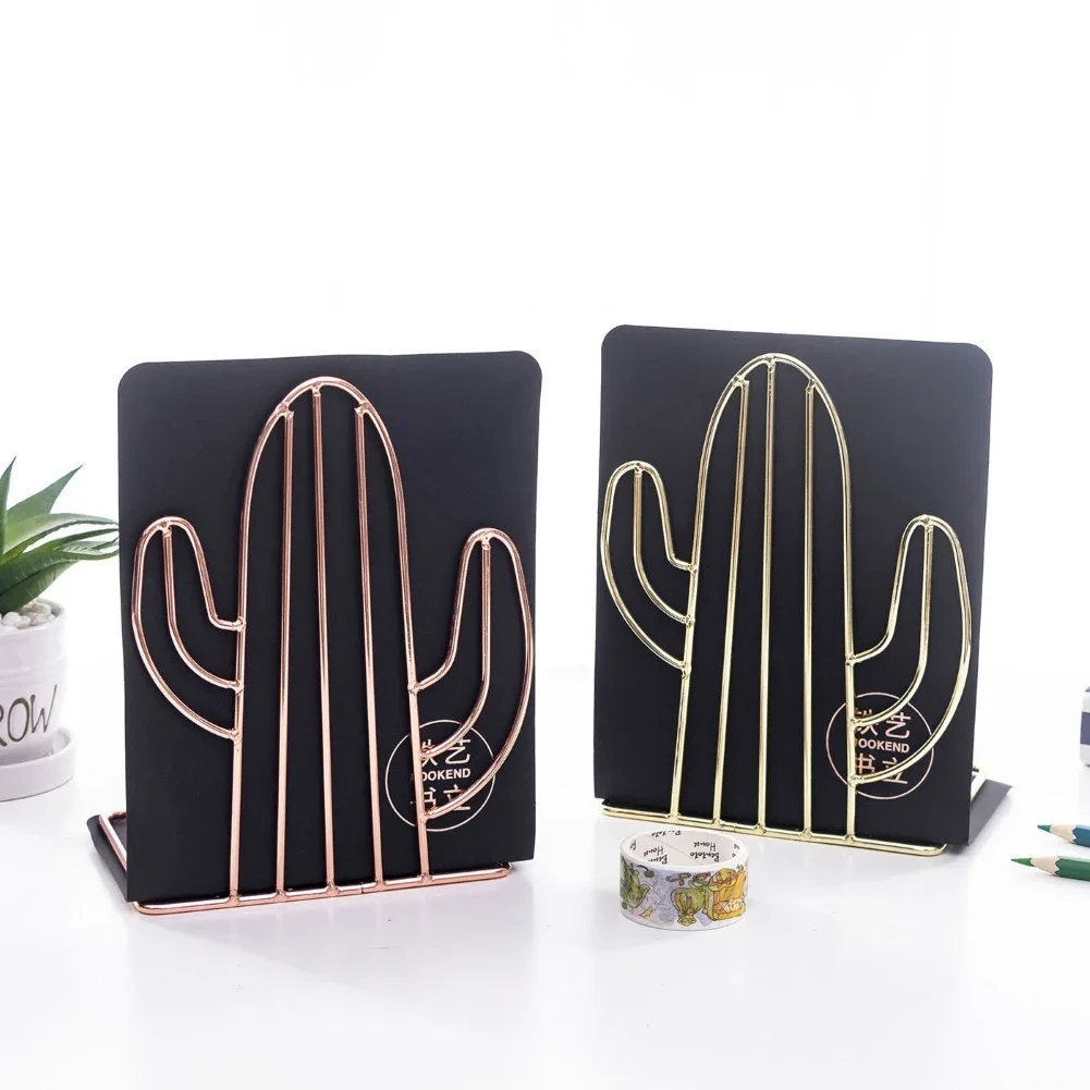 School Office Supplies 2PCS Creative Cactus Shaped Metal Bookends Book Support Stand Desk Organizer Storage Book Holder Shelf