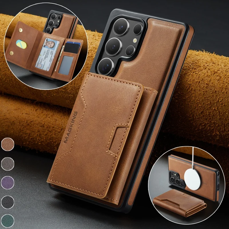 

2 In 1 Leather Wallet Phone Case for Samsung Galaxy S26 S23 Ultra S25 Edge S24 FE for Magsafe Cards Holder Funda Cover Coque Bag