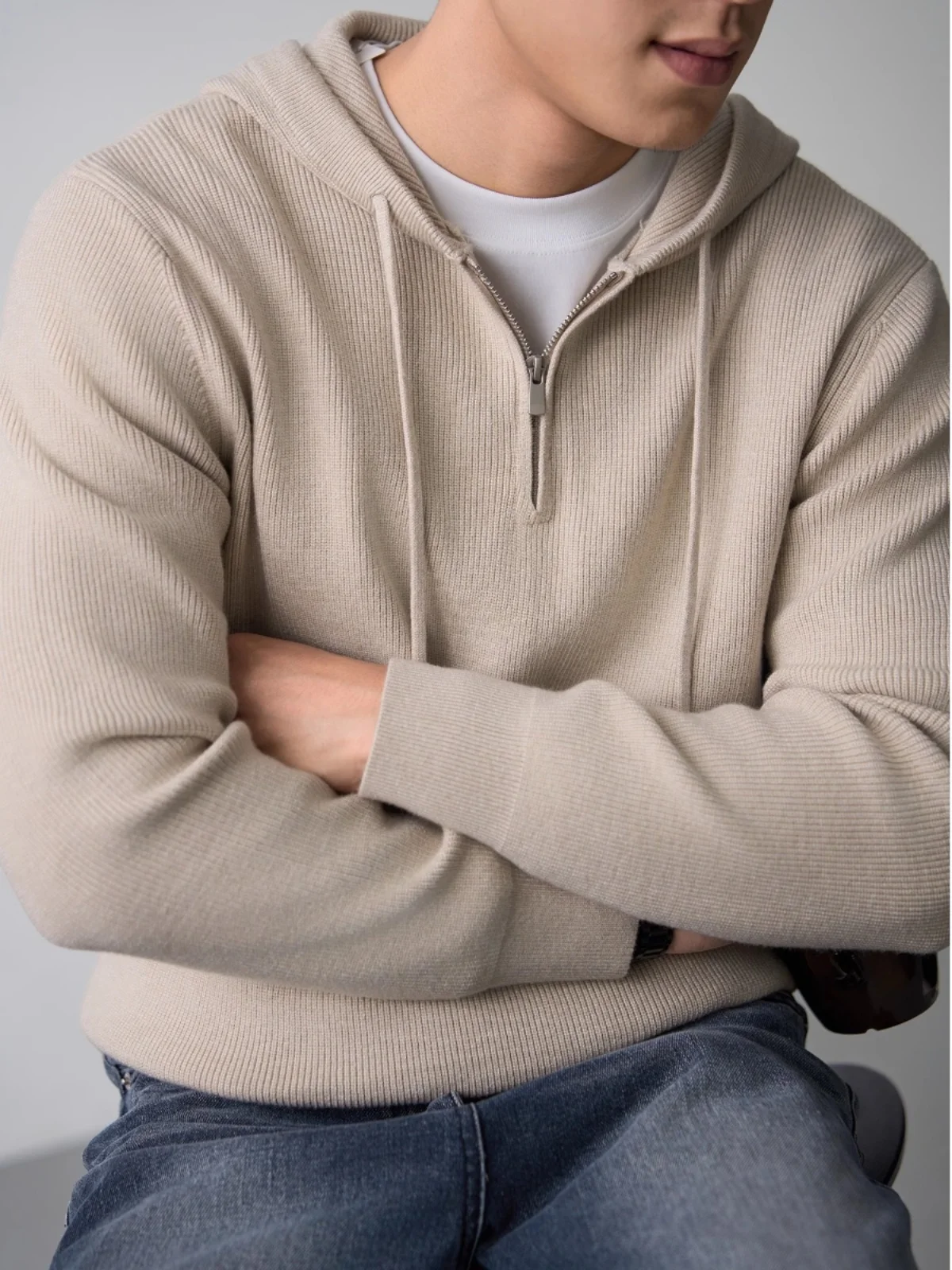 

Autumn Winter Hooded Knitted Sweater Men Casual f Zipper Overhead Faionable Polyester Fiber Youth Ci Sle Long Sve