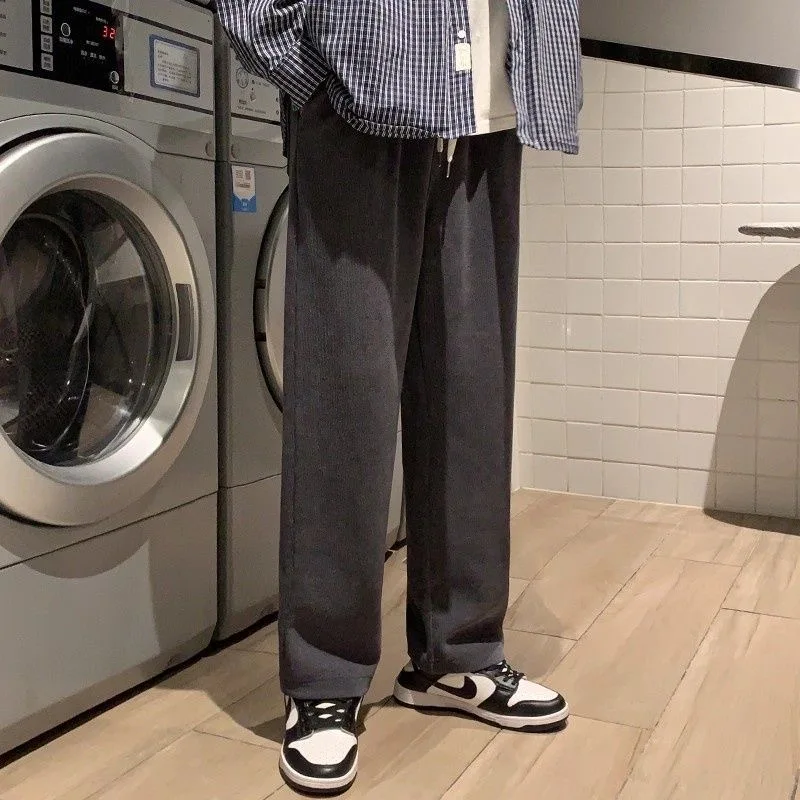 

Men's Straight Leg Corduroy Sports Casual Pants Loose Fit Long Trousers Pure Color Faion Urban Sle Autumn Winter New Arrival