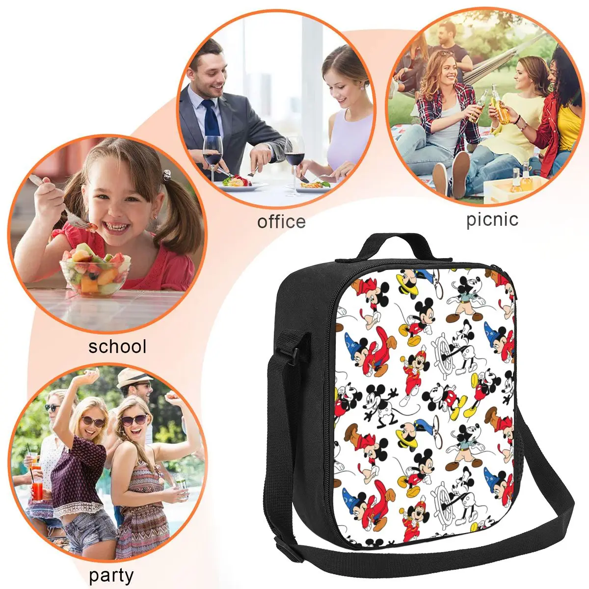 Custom Mickey Mouse Pattern Lunch Bag Women Cooler Warm Insulated Lunch Box for Kids School Children