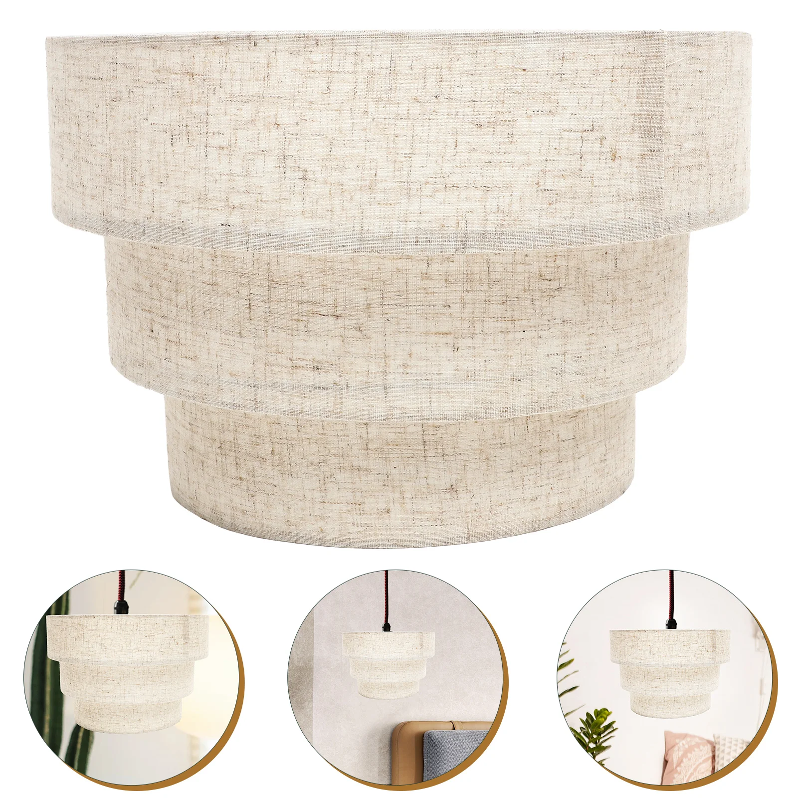 Three Layer Fabric Lampshade Tier Drum Shades Hanging Chandelier Cloth Modern Extra Large Lampshades Floor Replacement