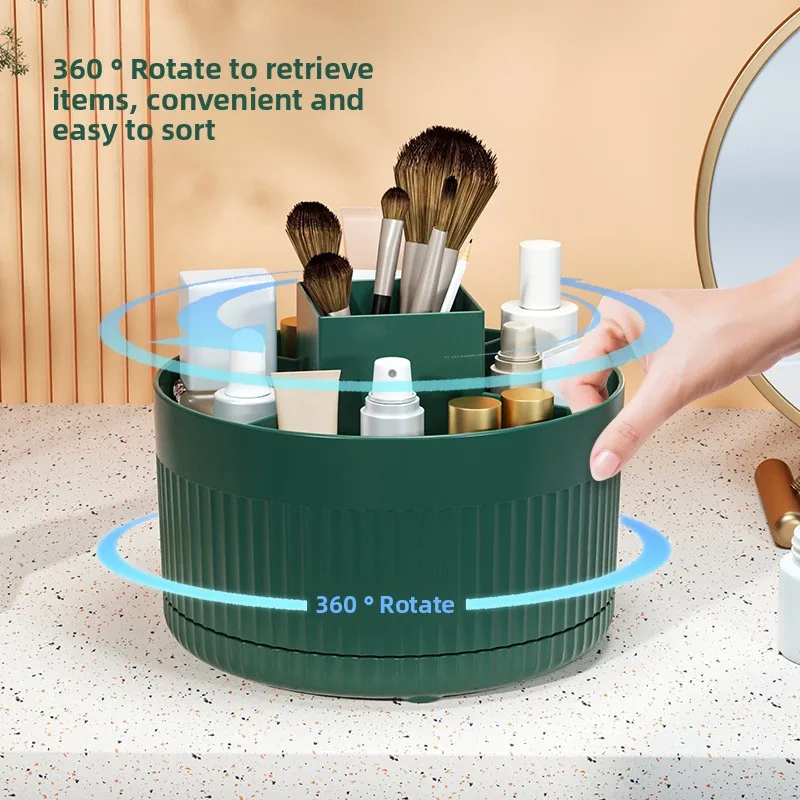 回転式メイクブラシオーガナイザー、眉毛・アイライナーブラシ用回転式化粧品収納ボックス、化粧台デスクトップ用