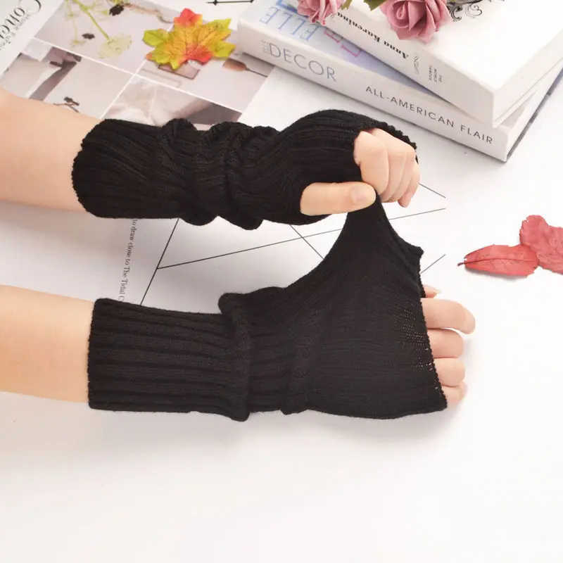 Y2K Long Fingerless Gloves Women‘s Mitten Winter Arm Warmer Knitted Arm Sleeve Casual Soft Girls Goth Clothes Punk Gothic Glove