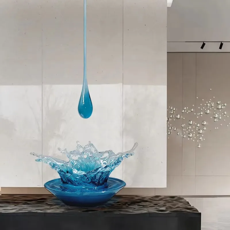 Modern lobby living room transparent water drop wave hanging decorative resin water splash sculpture ornament