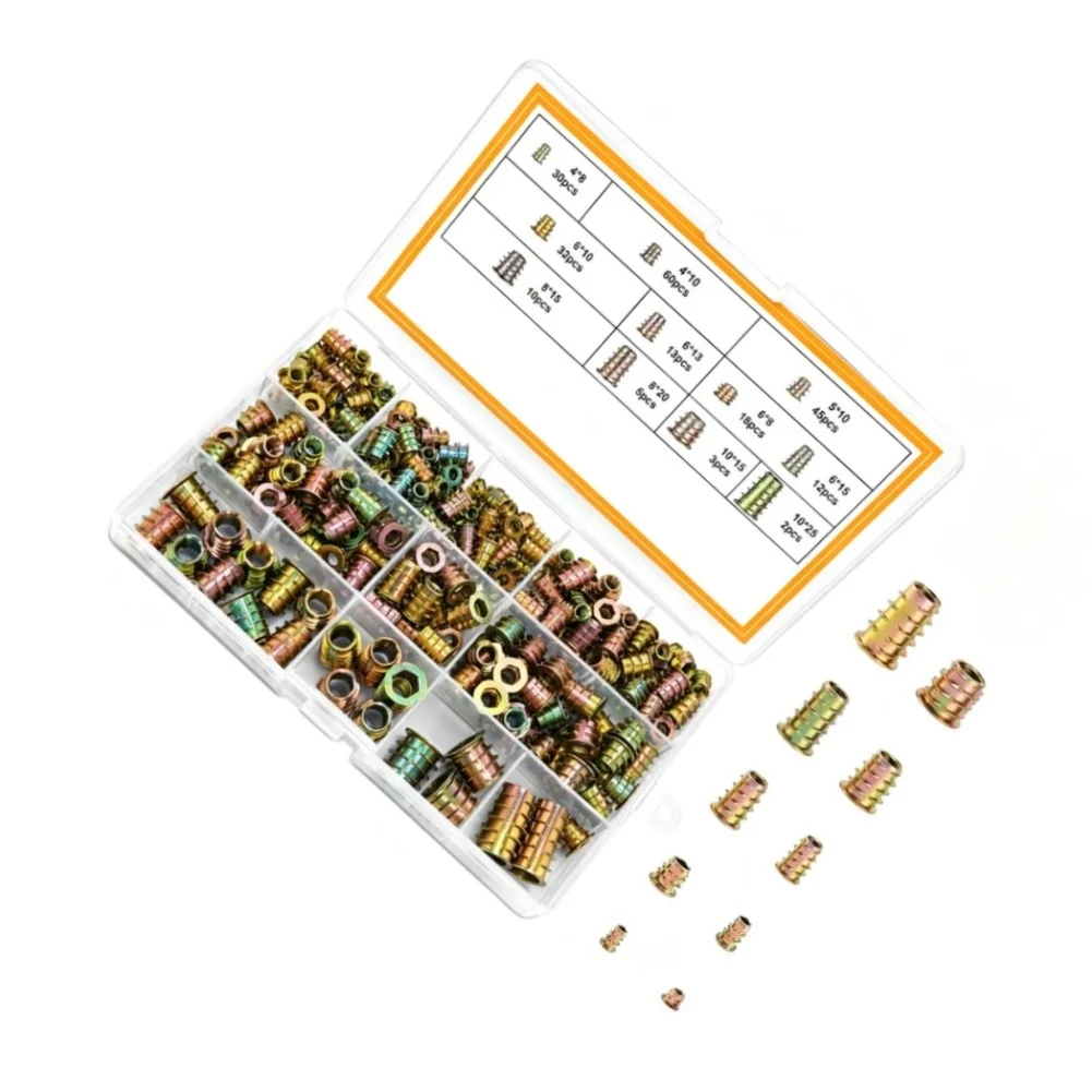 230 pcs Threaded Inserts for Wood Zinc Alloy Hex Drive Nuts M5 M8 Coarse External Threads for Softwood Hardwood