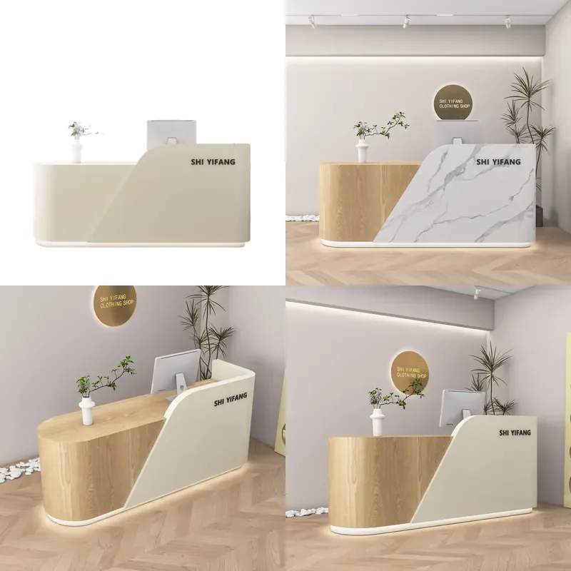 Rustic Log Wood Reception Desk for Salon Clinic Store Front Counter Checkout Table Modern Hospitality Furniture