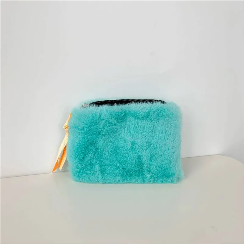 Plush Makeup Bag Winter New Women Small Square Wallet Solid Color Cute Pouch Zipper Cosmetic Bag Korean Girls Mini Coin Purses