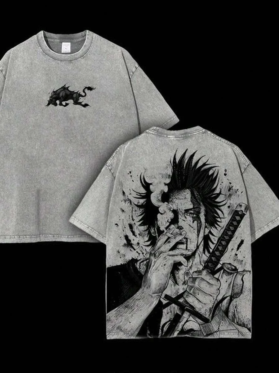 Yami Sukehiro Graphic Tshirt Black Clover Manga Cotton T-shirt For Men Short Sleeve Clothing Oversized Tee Male Washed T Shirt