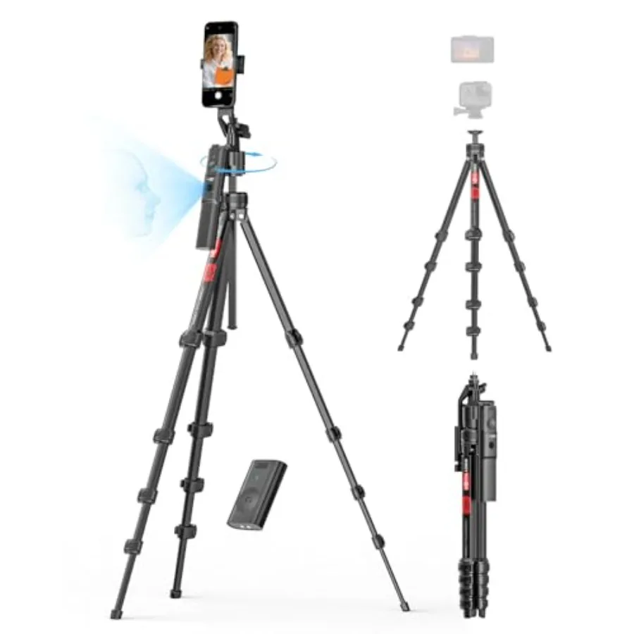 

Auto Face Tracking Tripod for iPhone 360°Rotation w/Camera Mount, Phone Tripod w/Remote, Selfie Stick for Android and Phone Sta