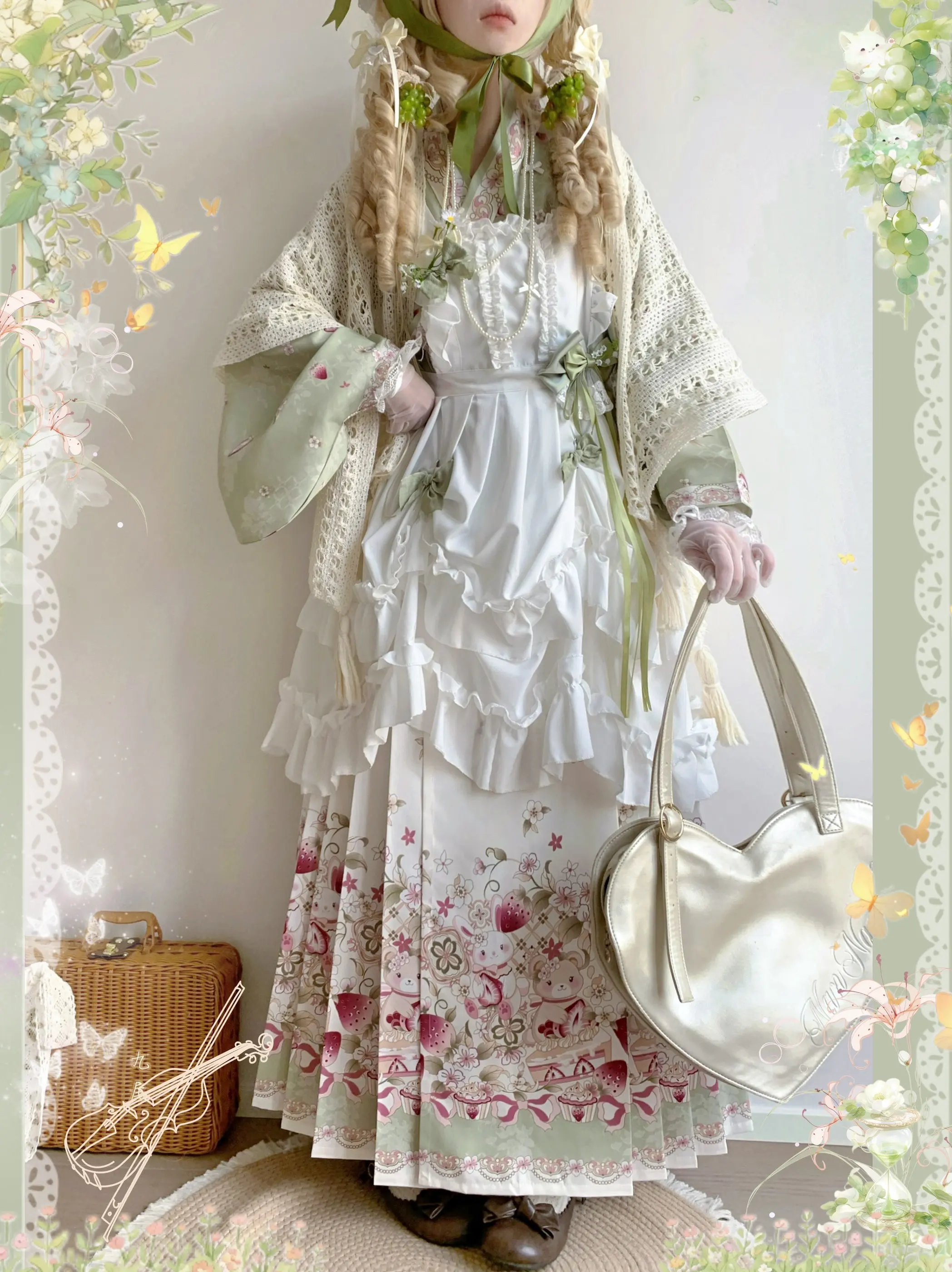 Sweet Ming Dynasty Style Hanfu Set with   Lapel And Lolita  Face Daily Covering Skirt Qingyi Initial M...