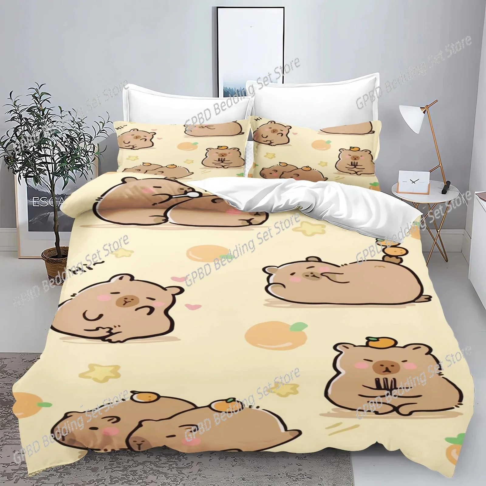 New 3d Print Kawaii Animal Capybara Bedding Set Boys Girls Twin Queen Size Duvet Cover Pillowcase Bed Kids Adult Home Textiles