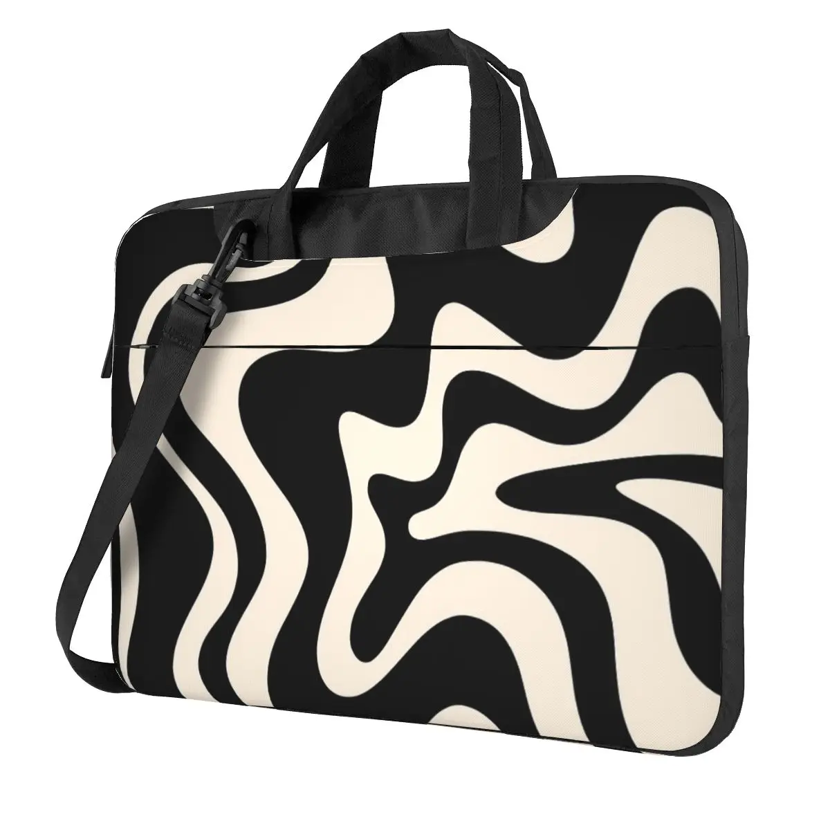 Liquid Swirl In Black And Almond Cream Laptop Bag Protective Case Computer Bag 13 14 15.6 Crossbody Laptop Pouch Macbook Pro