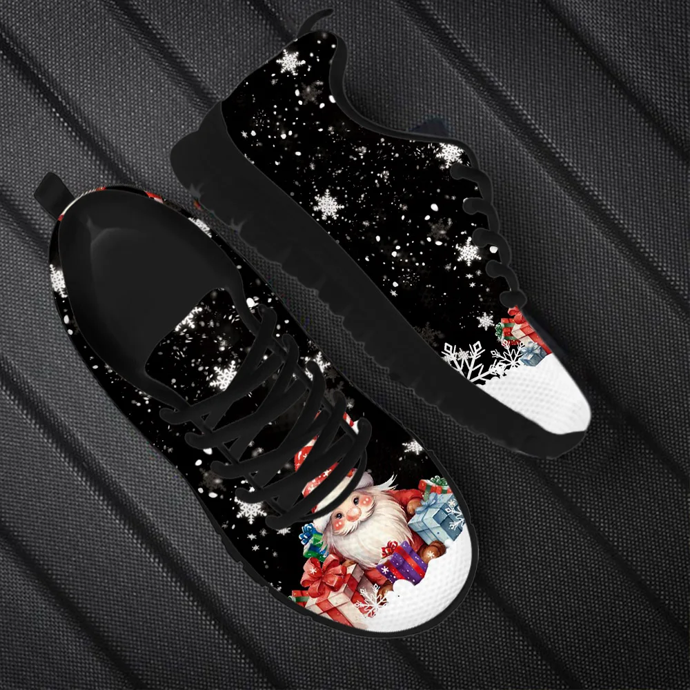 INSTANTARTS Women's Casual Sneakers Santa Claus and Snowflakes Pattern Girls Boys Flat Shoes for Christmas Winter Warm Footwear