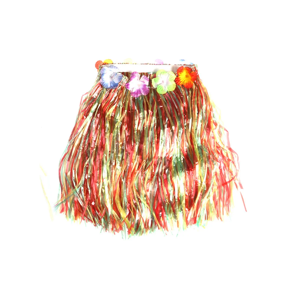 

5Pcs Tropical Hula Dance Skirt Outfit Includes Floral Bra Headband Bracelets Elastic Waist Grass Skirt for Theme Events 40Cm