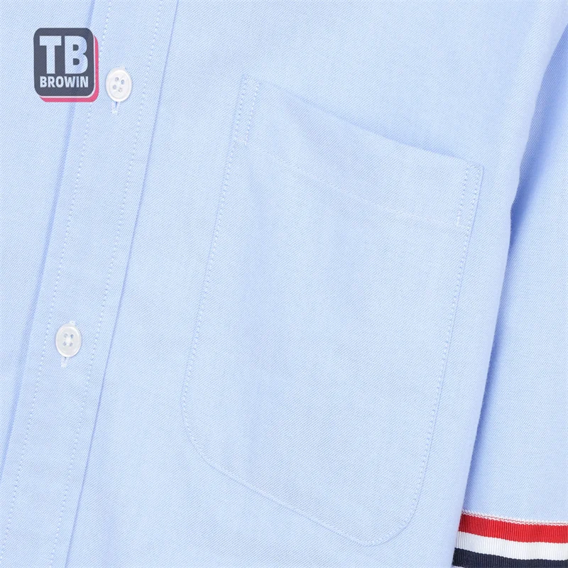 TB Brand Four-Bar Men\'s Shirt Sleeved Ribbon Poplin Slim Casual thom Long Sleeve Cotton Fashion Blouses