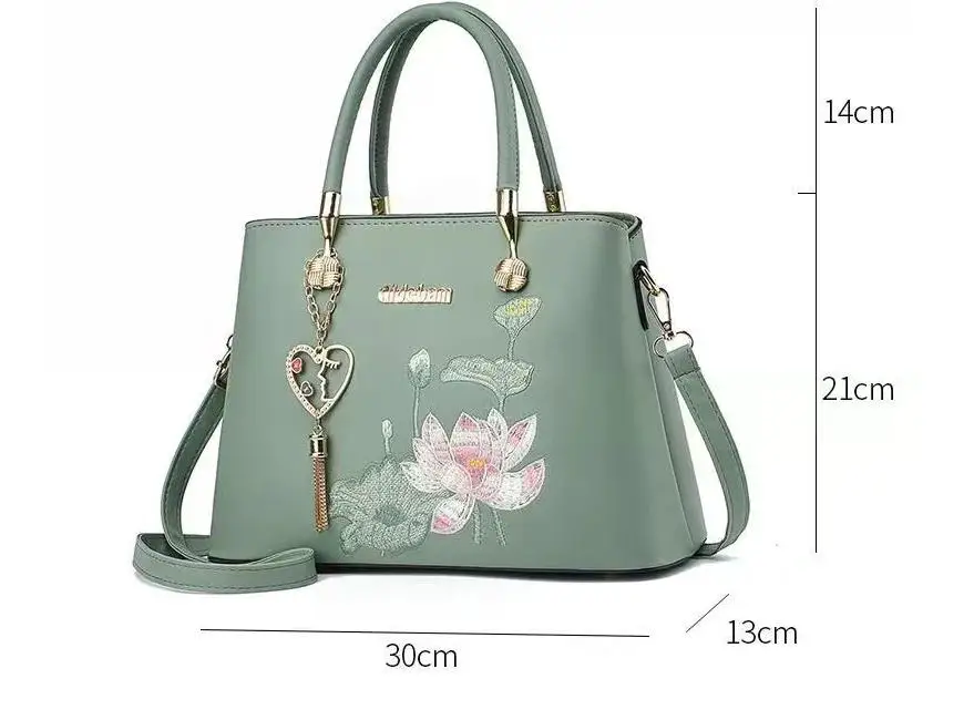 Embroidery lotus Women Crossbody Bag 2024 Thread Luxury Handbag Pu Leather Women Shoulder Bags Brand Sequined Tassel Bag