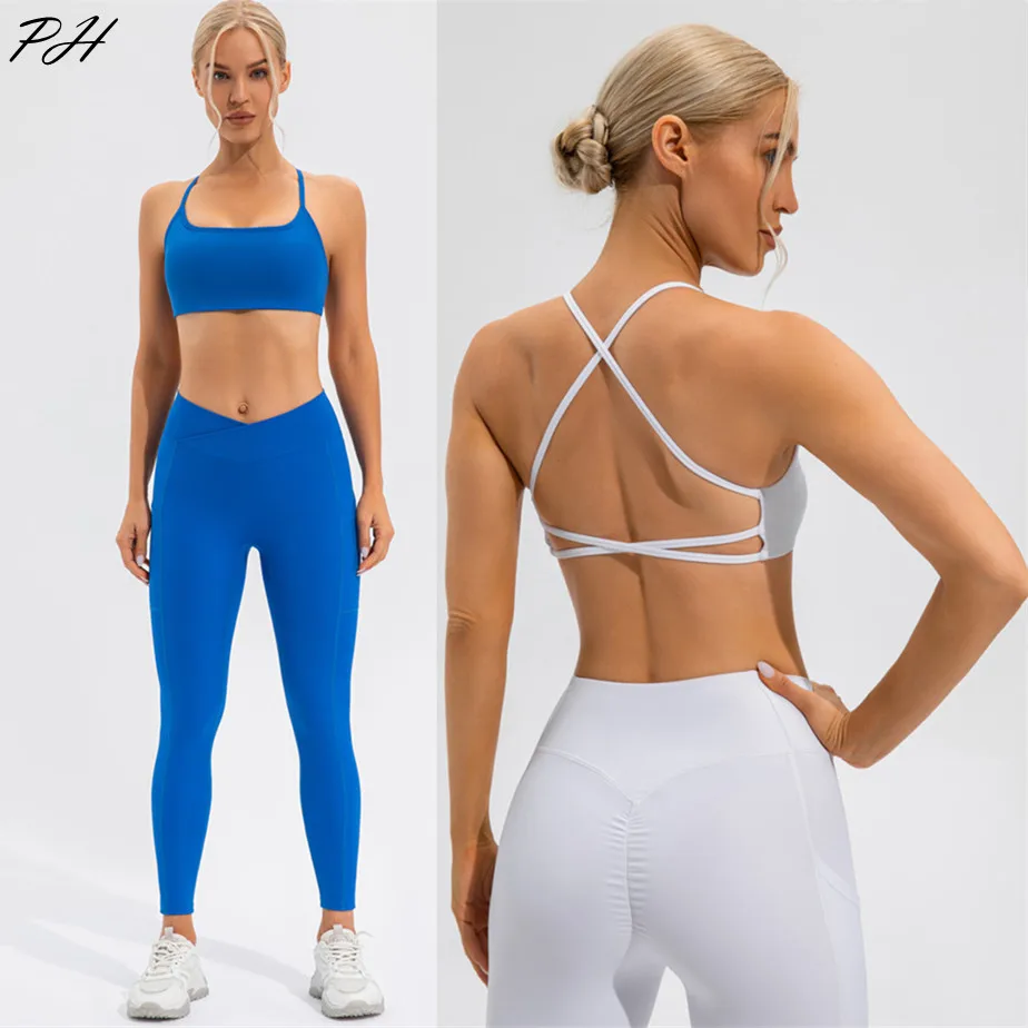 Siłownia joga zestaw sportowy 2023 kobiety seksowny krzyż powrót biustonosz sportowy do fitnessu obcisłe legginsy garnitur Solid Color Comfort