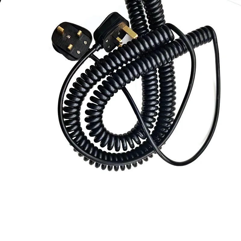 UK Fused 3‑Pin PU Elastic Power Cord Pure Copper 3×0.75/1.5mm² Retractable Mains Cable For Household Appliance
