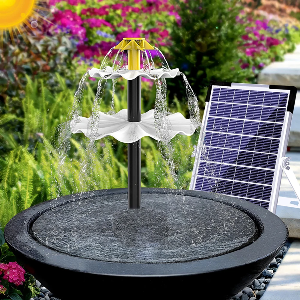 Solar Water Pump Solar Bird Bath Fountain With 2 Charging Methods 4 Nozzles 10W Solar Collector 3-tier Waterfall Fountain