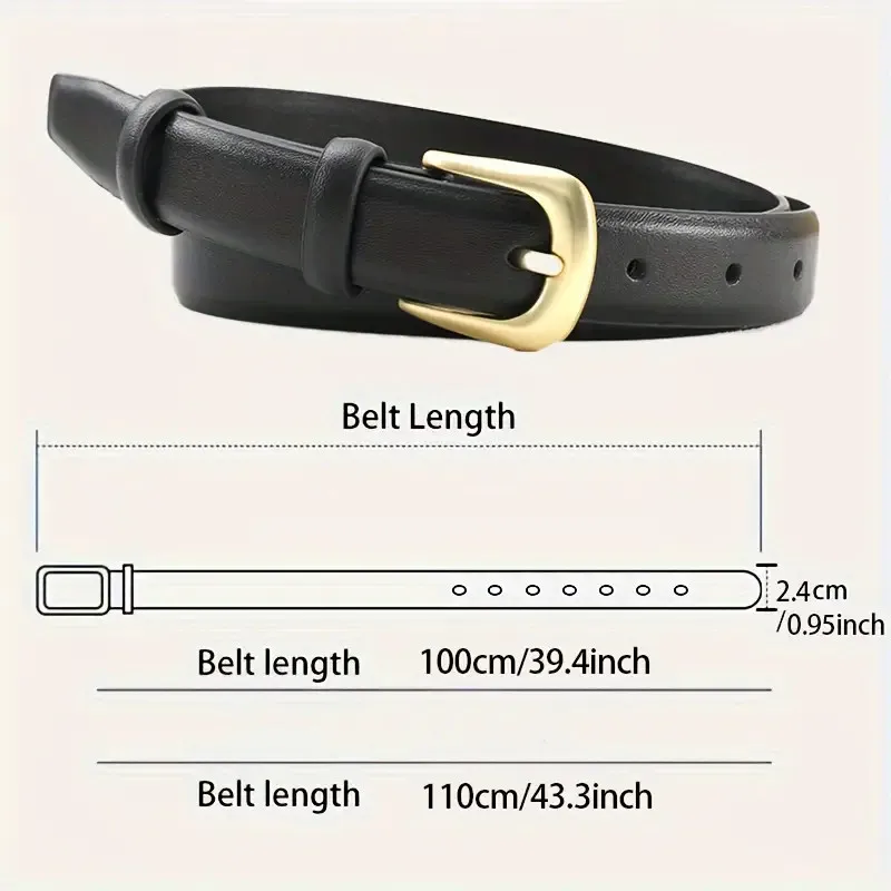 Stylish Monochrome PU Leather Belt - Golden Pin Buckle, Simple, Casual, Versatile, Adjustable Waistband for Pants