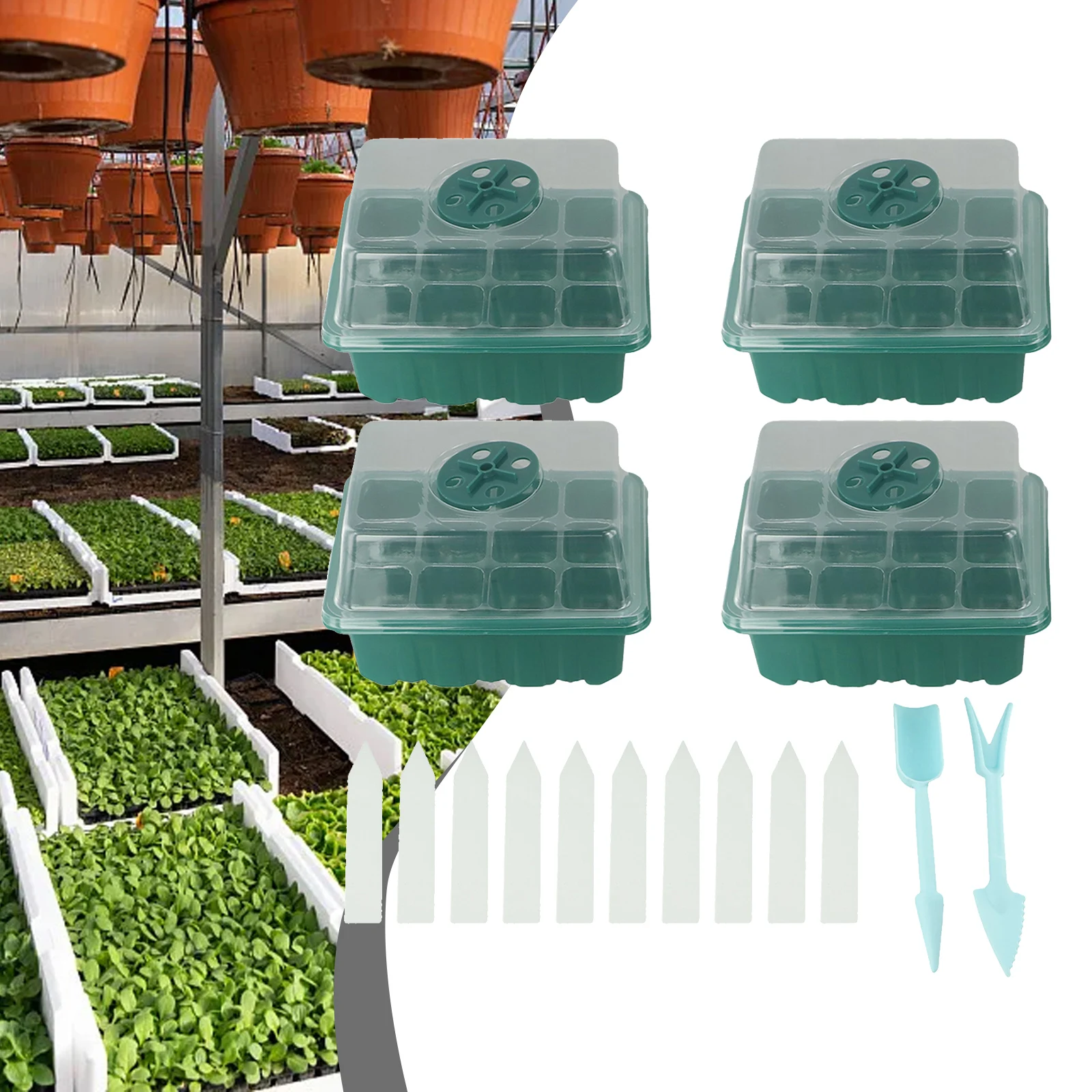 4pcs Small Greenhouse With Air Vent 12 Compartments Indoor Greenhouse Propagation Greenhouse Nursery Box Set