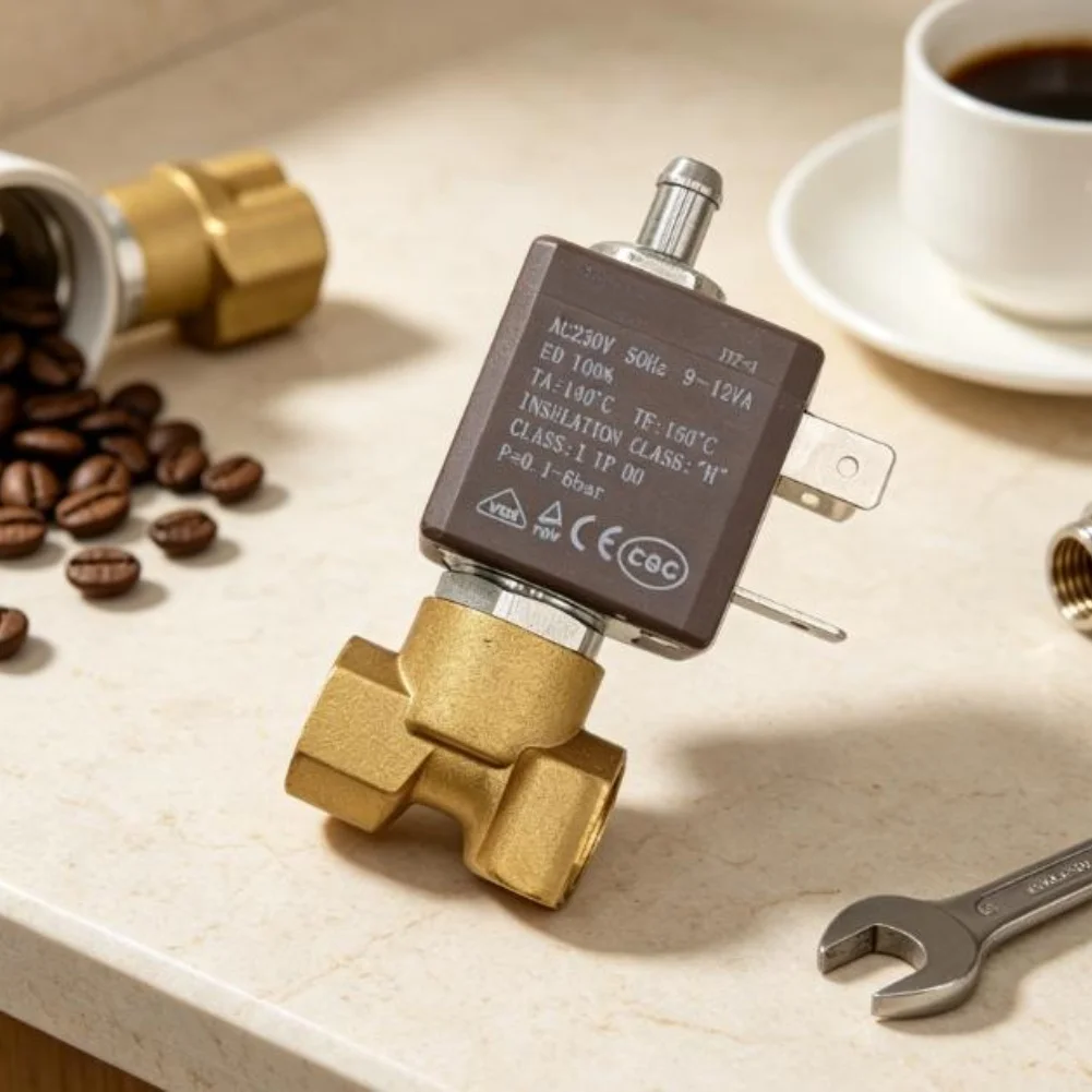 For Daily Brewing Brown 3 Way Solenoid Valve Heat Resistant Material Low Power Consumption High Pressure Tolerance
