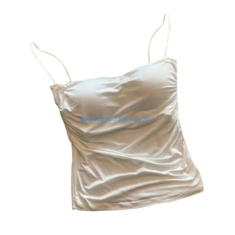 573B بلوزة نسائية بدون أكمام مع حمالات صدر مدمجة، قميص قصير صيفي بدون أكمام، قطع علوية عصرية للخروج #5