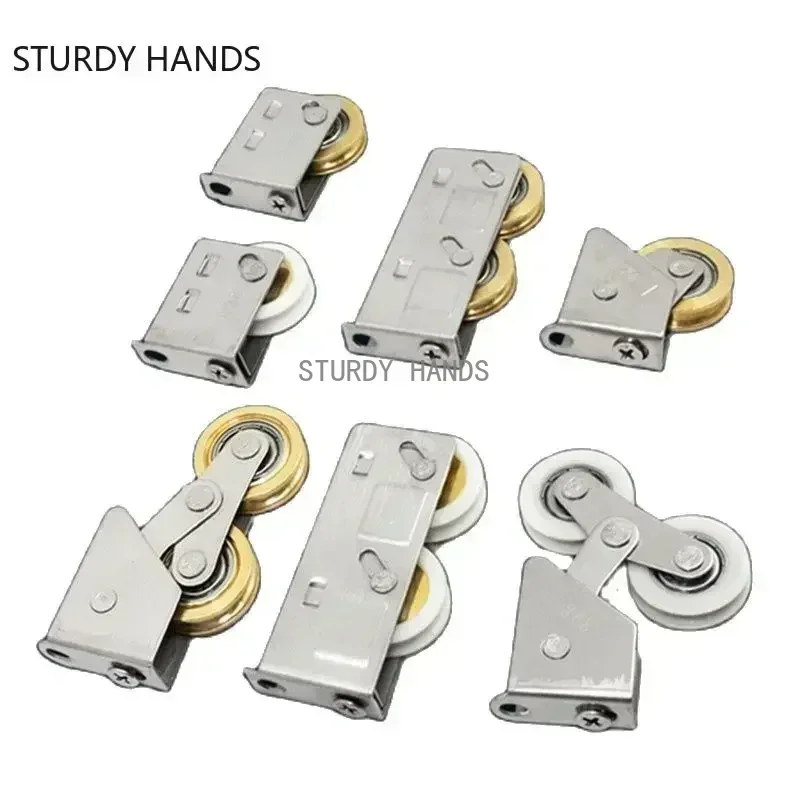 4pcs Stainless Steel Double Copper Wheel Bearing Rollers Sliding Door and Window Pulley Shower Door Roller Furniture Hardware