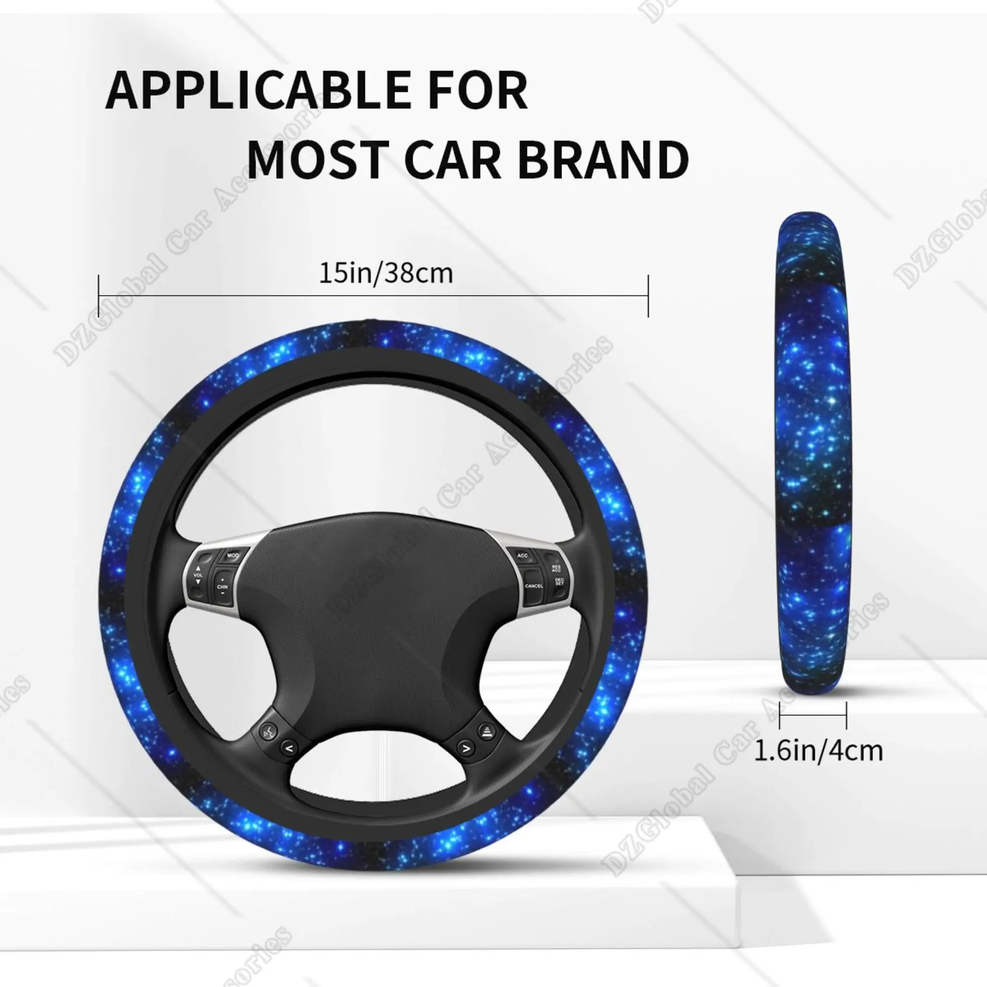 Galaxy Blue Universal 15 Inch Steering Wheel Covers Beautiful Galaxy and Star Cute Car Steering Wheel Cover Car Accessories