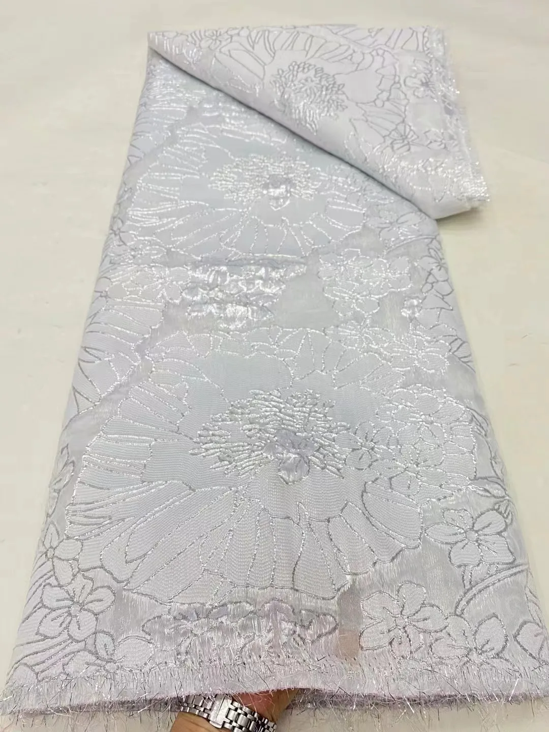 2024  Latest High Quality Nigerian Gilding Tulle Lace Fabric 5Yards Embroidery African Brocade Jacquard Lace For Party Dress