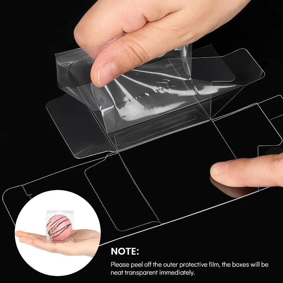 Clear Favor Boxes Mini Transparent Cube Treat Boxes with Ribbons