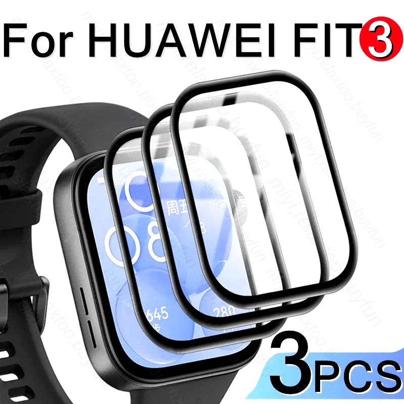 Vidrio Protector suave curvo 9D para Huawei Watch Fit3 Fit 3, Protector de pantalla de cubierta completa, accesorios para Huawei Huawey WatchFit3, 3 uds.