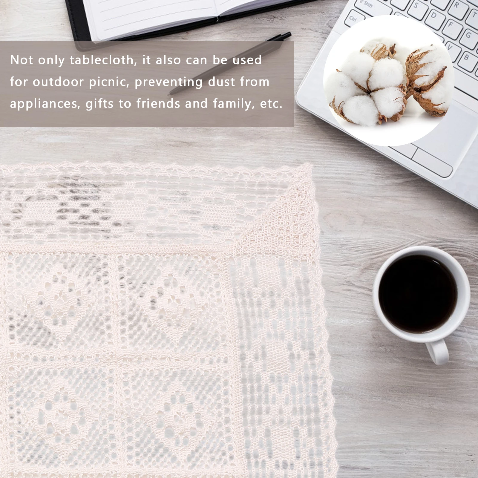 

1Pcs Hollow-Out Lace Tablecloth 60x60cm Premium Cotton Simple Elegant Design for Dining Table Decor Outdoor Picnic Photo Prop