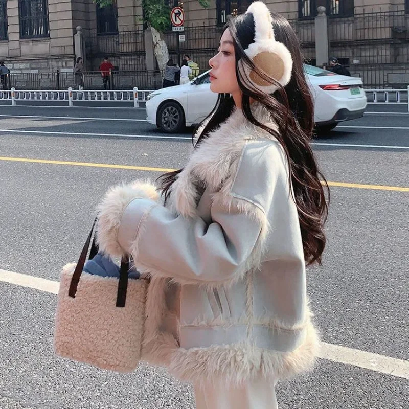 Herfst en winter Faux Suede Fleece korte jas met fleece en verdikking Nieuwe 2026 bontjas uit één stuk voor dames Warme topmode