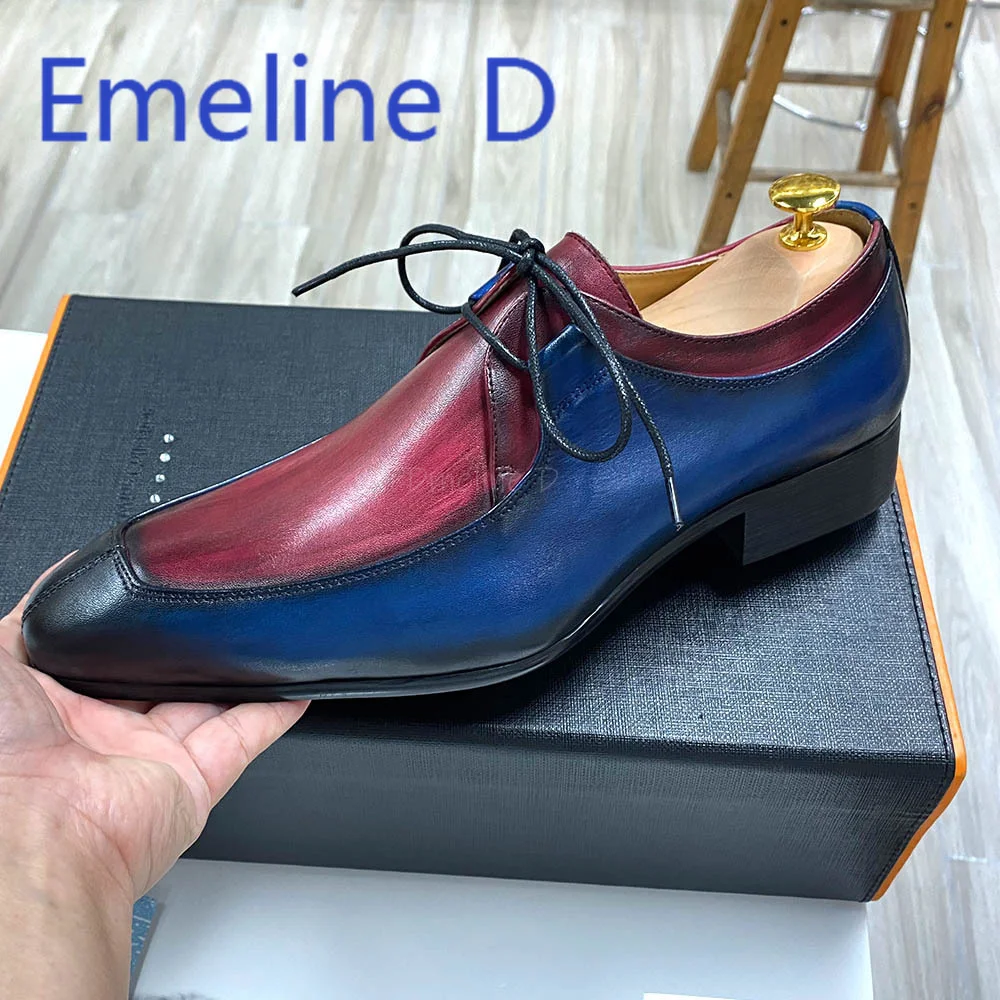 

Leather Shoes Men's Cowhide Leather Shoes Business Casual Men's Shoes Derby Shoes Color Blocked Low Cut Lace Up Single Shoes
