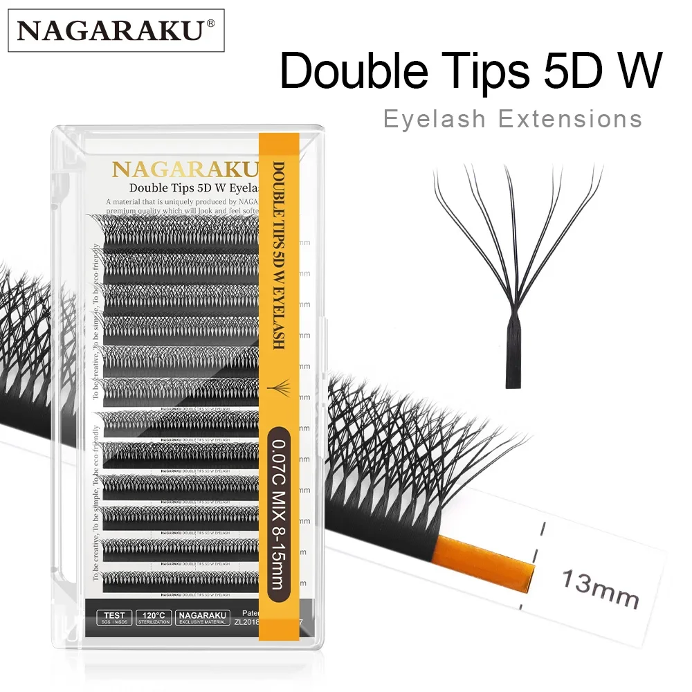 NAGARAKU Double Tips 5D W Shape Natural Soft Light Hand Woven Fans Automatic Flower False Eyelashes Extensions