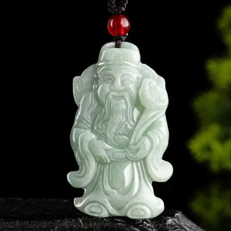 

Ожерелье из натурального жадеита, кулон «Бог богатства», кулон из нефрита ледяного типа для привлечения богатства,