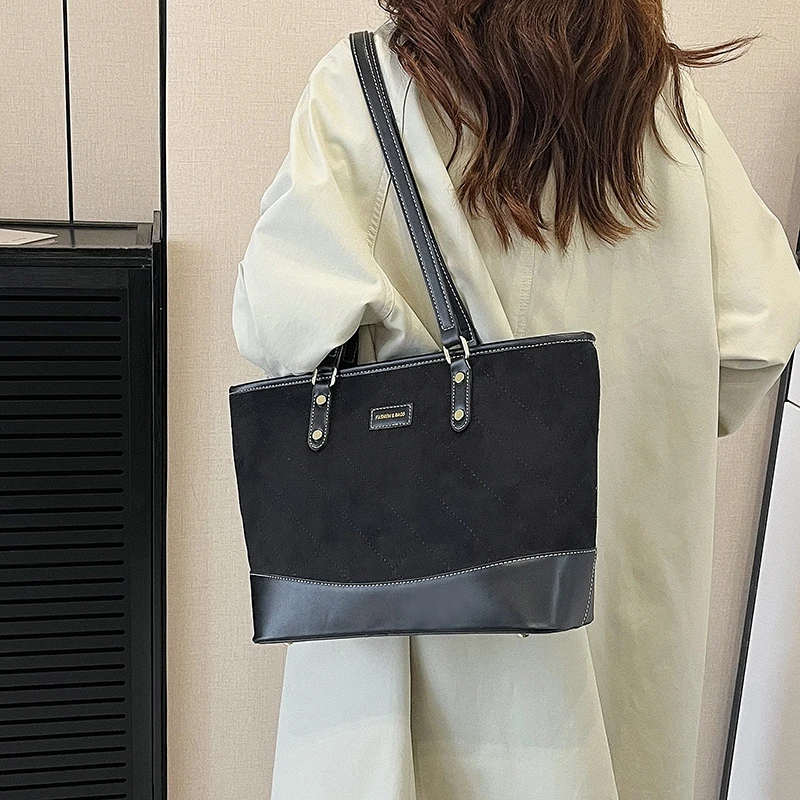 

Fashion Solid Faux Suede Women's Shoulder Bag Simple Purse Minimalist Commuting Tote Bags High Quality Basic Versatile Handbag