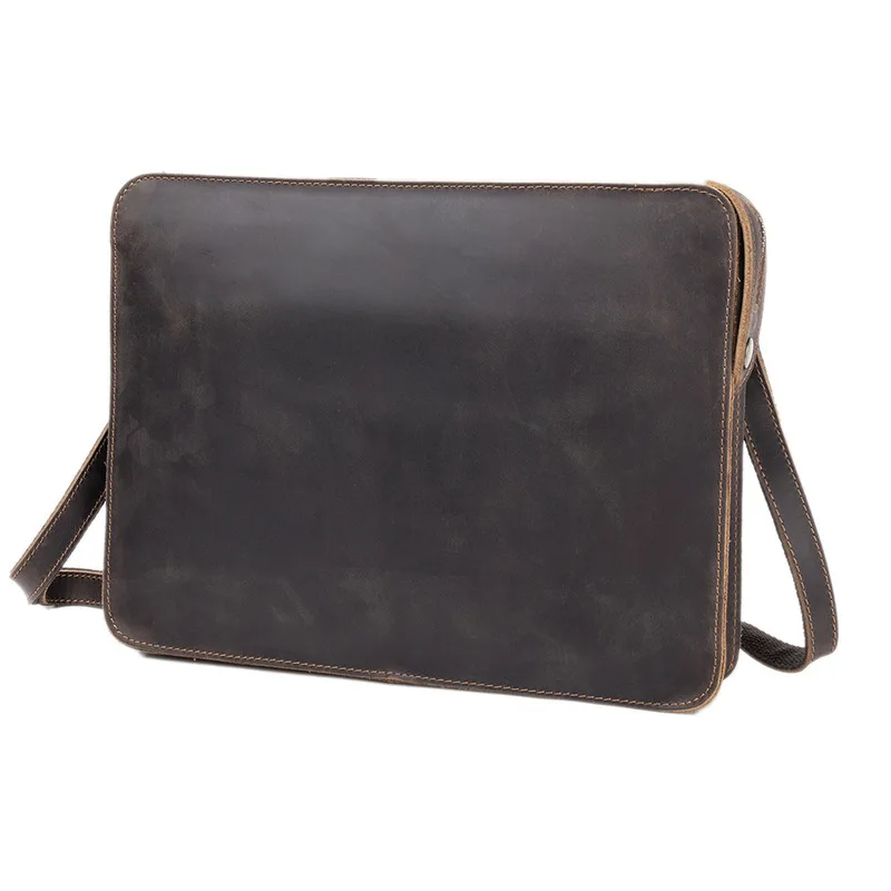 Leather men's bag, business envelope bag, crossbody shoulder bag, wild horse top-grain cowhide bag, iPad bag
