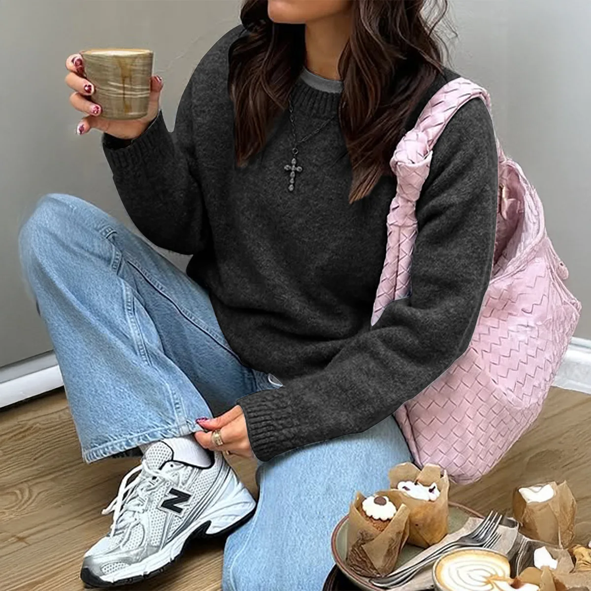 Fashion Sweater Long Sleeved Solid Color Women's 2025 Autumn Sweaters Long Sleeve Clothes Women M