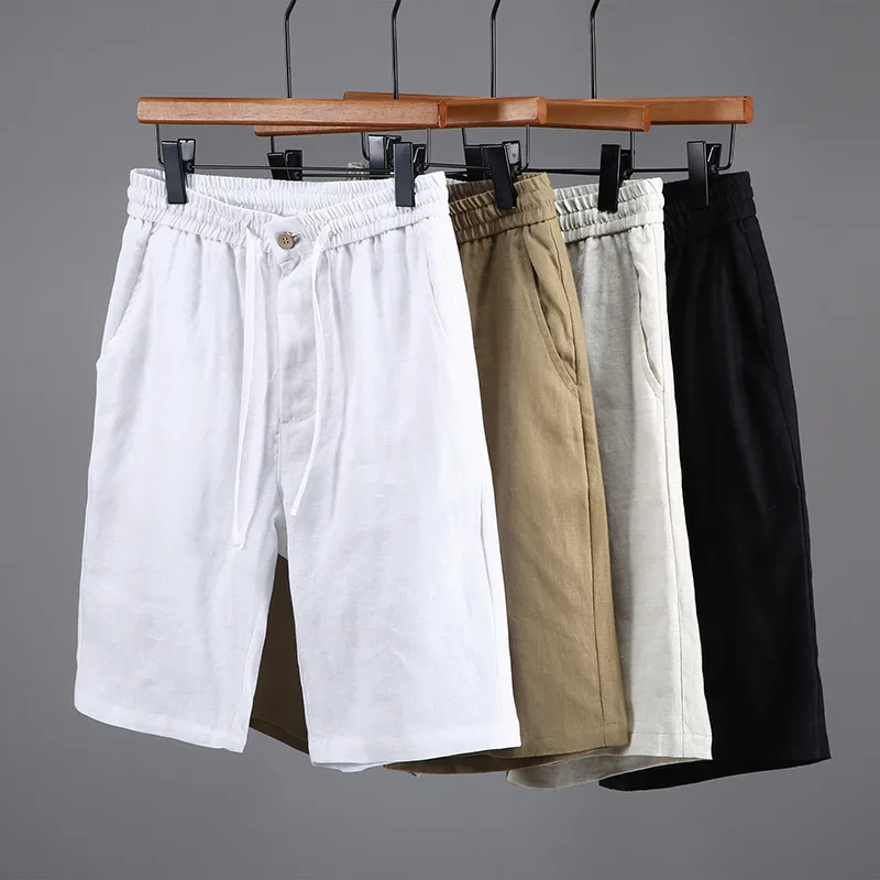 Pure Linen Men's Vacation Shorts 2025 Urban Style Slim Straight Leg Minimalist Design Summer Casual Drawstring Shorts