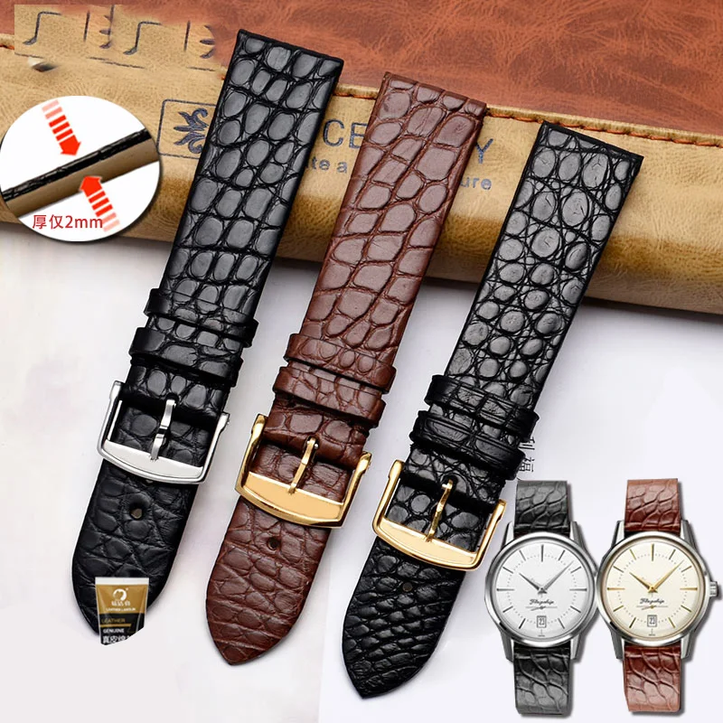 Crocodile Leather Strap Ultra Thin 12 13 14 15 16 18 20 22mm Black Brown Men and women Genuine Leather Bracelet for Longines