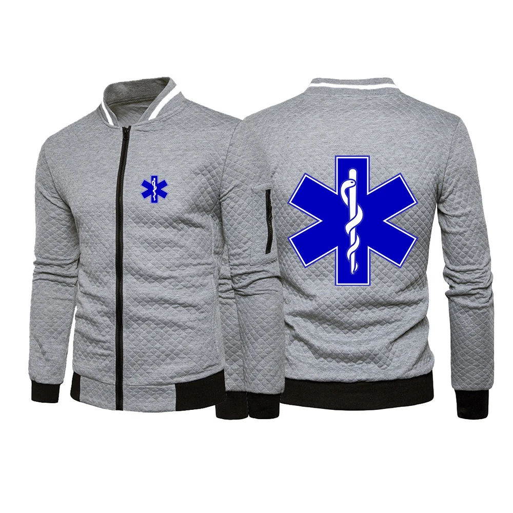 2023 New Men EMT Paramedic Emergency Medical Spring Autumn Casual Hight Quality Simple Hot Sale Six-color Zipper Round Neck Top