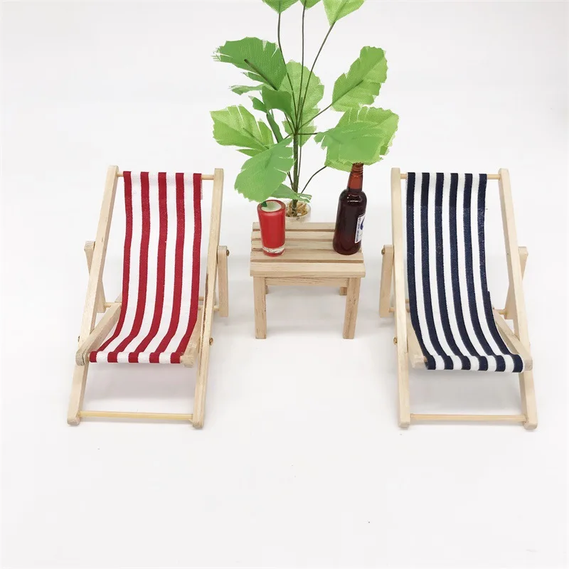 1/12 Doll House Accessories Foldable Leisure Beach Lounge Chair Miniature Dollhouse Furniture Miniature Chair Doll Accessories