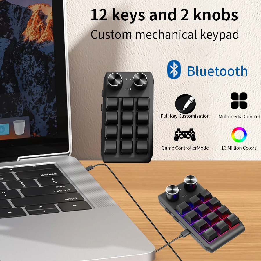 Teclado Bluetooth programación Macro teclado personalizado 12 teclas 2 perillas RGB copia pasta Mini botón Gaming Mecánico Hotswap Macropad