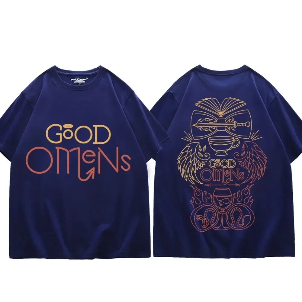 TV Play Good Omens Printed T Shirts Men's Women Fashion Vintage Oversized T-shirts Summer Casual Pure Cotton T-shirt Streetwear