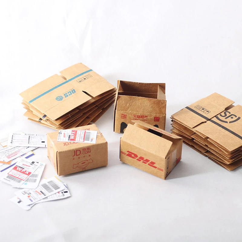 【New】5Pcs/set Dollhouse Miniature Express Box Decor Toy Delivery Box 1:12 Mini Cardboard Box Express Carton